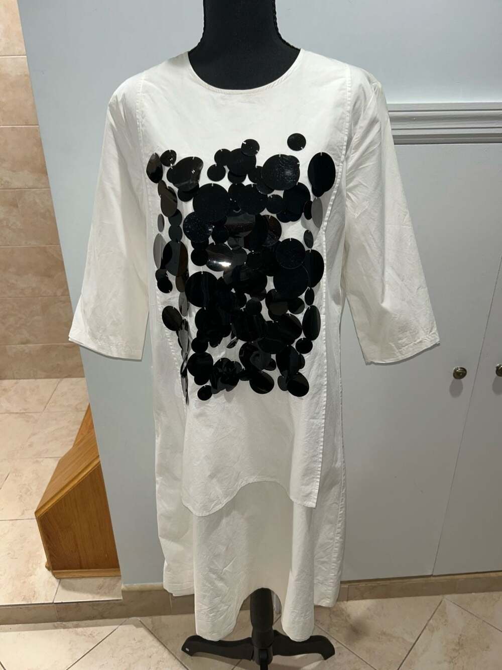 HARPER Dress Size L White Black Sequin Front Midi Tunic